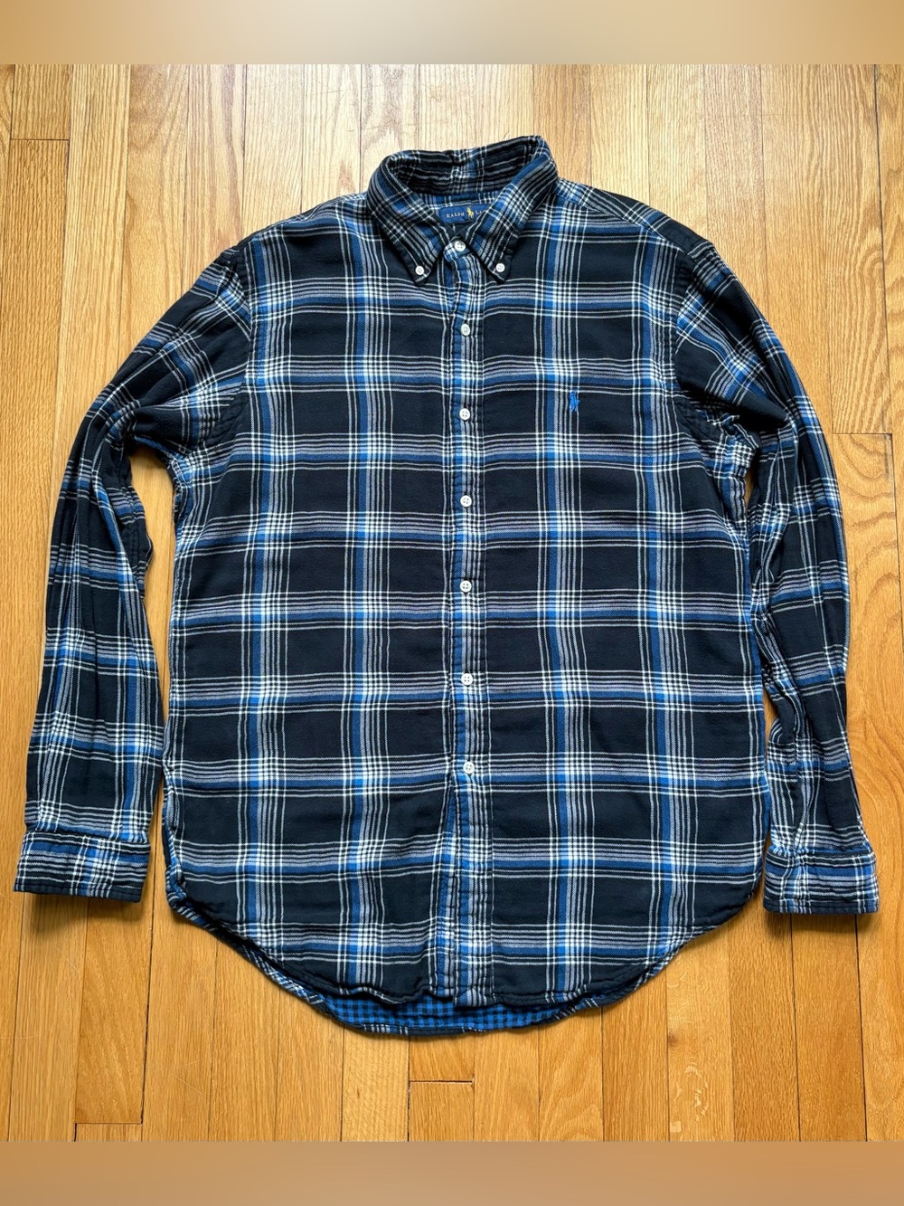 Polo Ralph Lauren Men’s Long Sleeve Lined Flannel Regular Large Black Blue Plaid